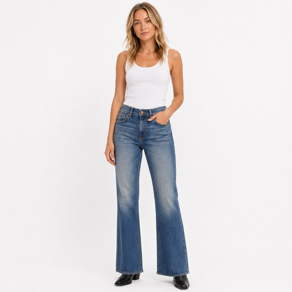 Madewell Flea Market Flare Jeans Womens 28 Blue High Rise Boho C2519β 70s Style